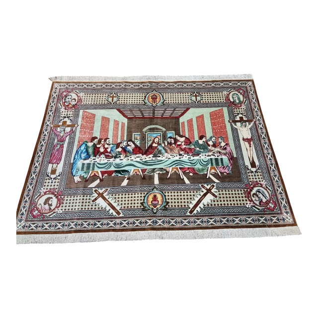 Handmade Vintage Persian Style Qum Silk Rug 4.4' X 6.2', 1970s For Sale