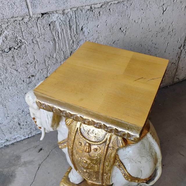 Mid 20th Century Mid 20th Century Hollywood Regency Gold & White Ceramic Elephant Garden Seat Plant Stand For Sale - Image 5 of 7