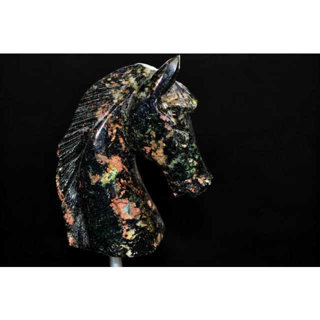 Emerald Emerald Horse Bust Statue Hand Carved Gemstone Horse Sculpture 2 For Sale - Image 8 of 12