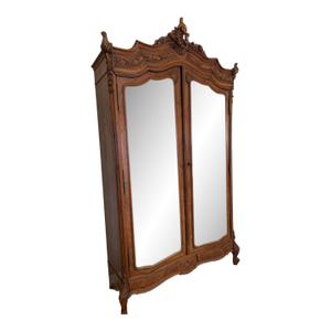 Late 19th Century French Louis XV Style Walnut Armoire With Beveled Mirror Doors & Cabriole Legs