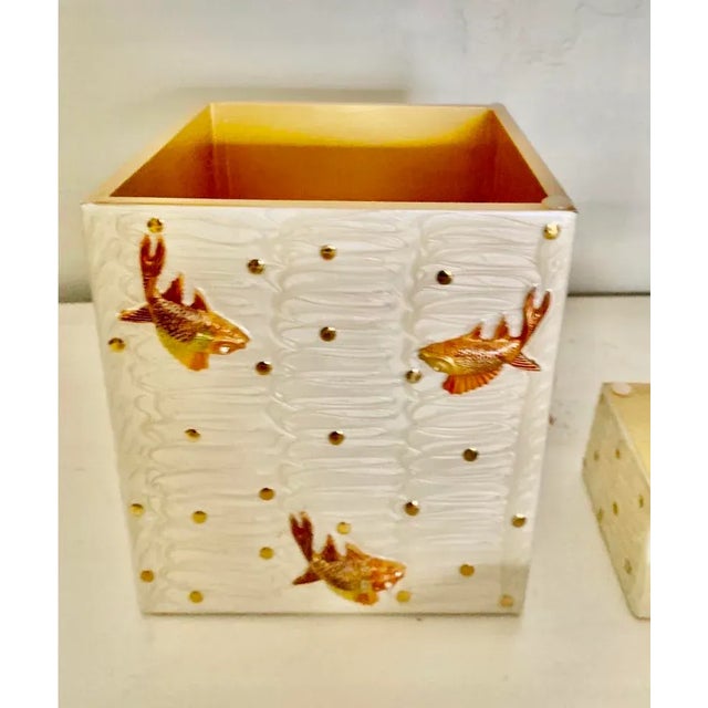 Mike and Ally Luxury Enameled Gilt Koi Fish Bathroom Set - Set of 6 For Sale - Image 4 of 10