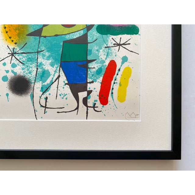 Turquoise Joan Miro Vintage 1972 Mid Century Modernist Framed " Le Chanteur " and " l'Etoile Bleu " Original Lithograph Prints - Set of 2 For Sale - Image 8 of 18