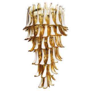 Large Italian Murano Glass Spiral Chandelier with 83 Amber Glass Petals, 1990s For Sale