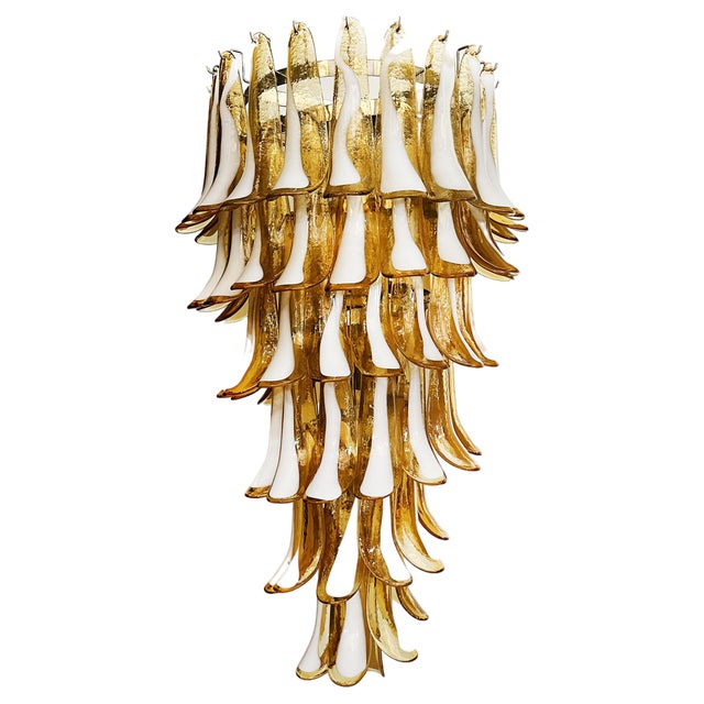 Large Italian Murano Glass Spiral Chandelier with 83 Amber Glass Petals, 1990s For Sale