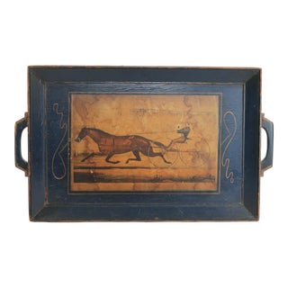Vintage Wood Tray W/ Horse and Carriage For Sale