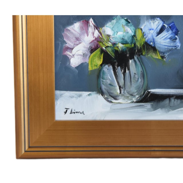 Impressionist abstract bouquet of colorful flowers in a vase oil painting on stretched artist canvas. The talented artist...