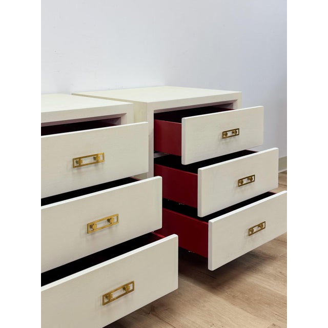 Early 20th Century Pair of Mitchell Gold + Bob Williams White Nightstands, Red Drawers For Sale - Image 10 of 14