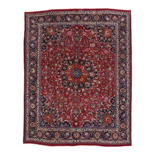 Vintage Persian Mashhad Rug - 09'07 x 12'01 For Sale