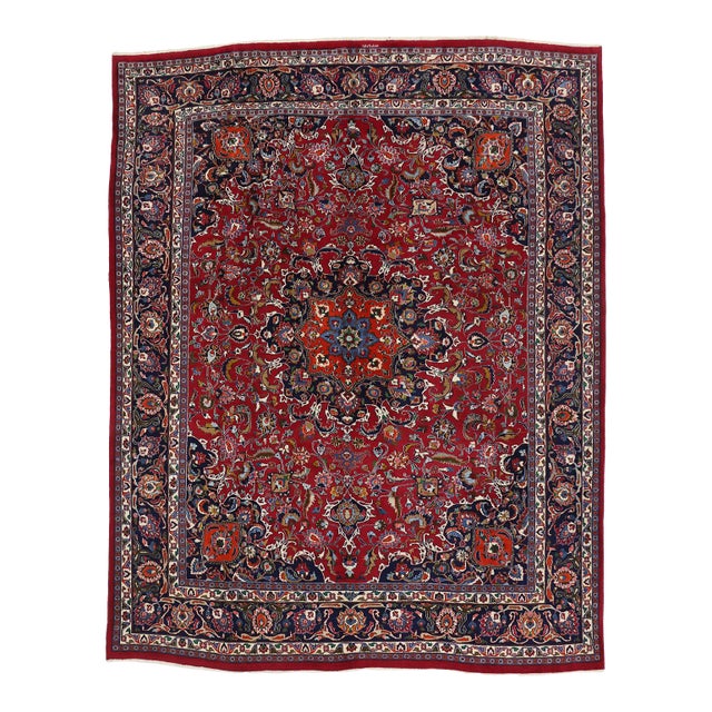 Vintage Persian Mashhad Rug - 09'07 x 12'01 For Sale