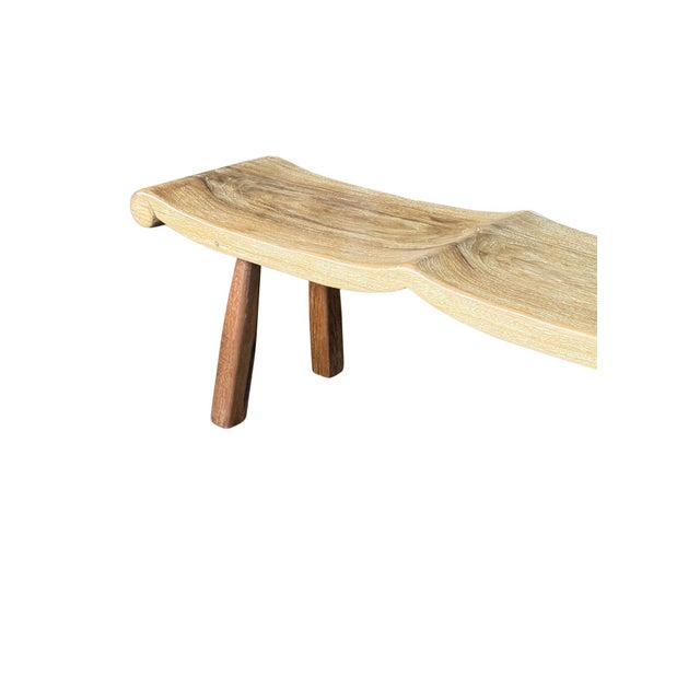 Very Long Sculptural Teak Wood Bench, Modern Organic, Stunning Wood Textures For Sale - Image 4 of 8
