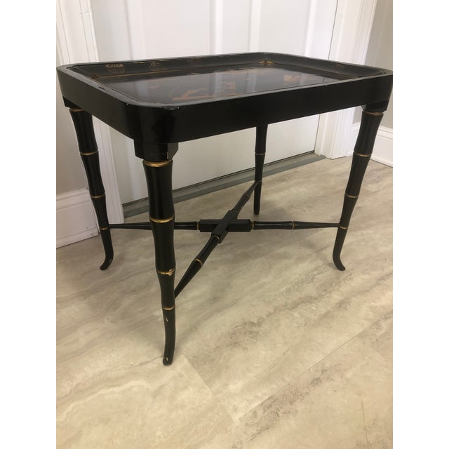 Antique Asian Lacquered Tray on Bamboo Style Base For Sale In Richmond - Image 6 of 10