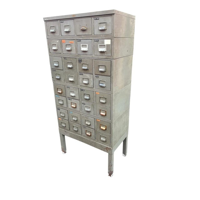 Mid 20th Century Industrial Metal Library Card File 32 Drawers by Watson For Sale In New York - Image 6 of 18