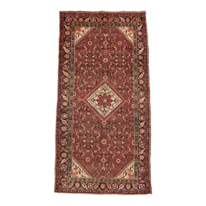Hamedan Rug 5'6'' X 10'2'' Red Wool Semi-Antique Tribal Hand-Knotted Carpet