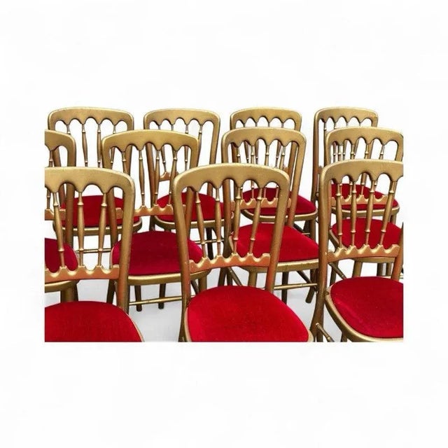 Louis Style Upholstered Gilt Wood Dining Chairs, Set of 12 For Sale - Image 3 of 13