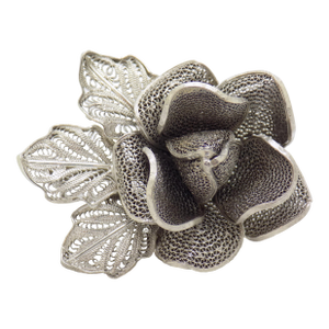 Vintage Italian Handmade Genuine Silver Filigree Medium-Sized Rose Flower Brooch