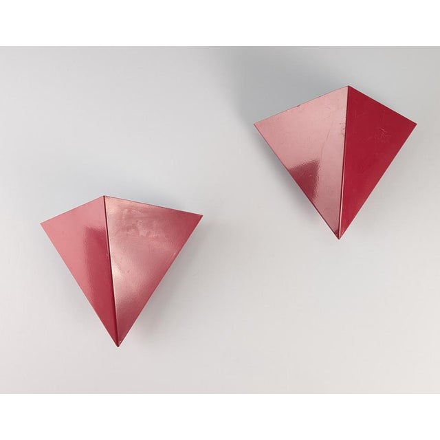 Red Metal Geometric Wall Lights, 1970s, Set of 2 For Sale - Image 6 of 10