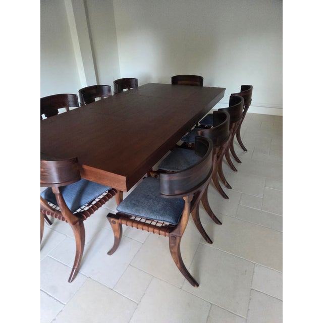 Vintage Klismos Style Solid Walnut Dining Chairs - Set of 10 For Sale - Image 14 of 17
