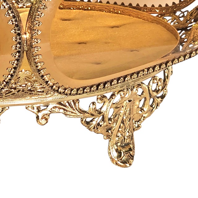 Ormolu Gold Filigree Beveled Glass Jewelry Casket With Lily of the Valley Detail, Mid 20th Century For Sale - Image 10 of 18