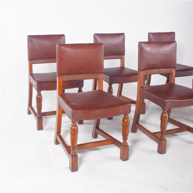 Chairs with Brown Leather Backs and Seats, Set of 6 For Sale - Image 9 of 11