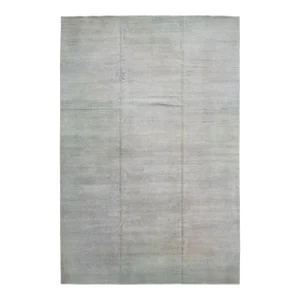 Oversize Modern Handmade Gray Savannah Wool Rug With Geometric Motif