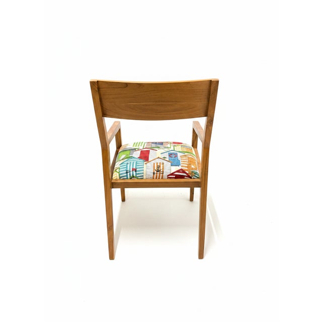 1960s Mid Century Modern Teak Arm Chairs, Upholstered Seat, Tapered Legs, Minimalist Design For Sale - Image 5 of 9