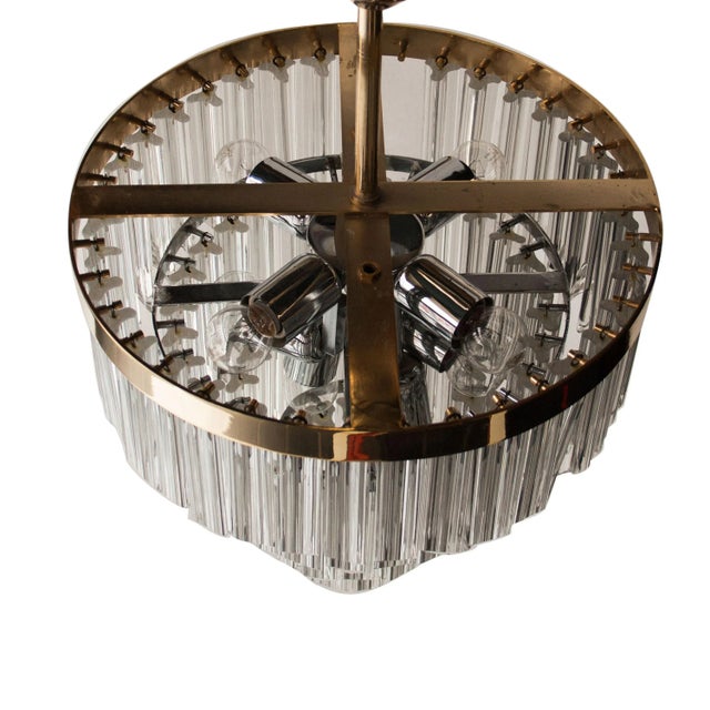 Mid-Century Glass and Brass Chandelier, Italy, 1970s For Sale - Image 3 of 9