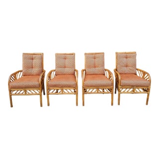 Late 20th Century Set of Four Brown Jordan Rattan, Leather and Upholstered Armchairs For Sale