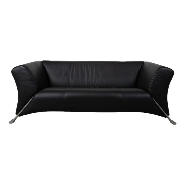 322 2-Seater Sofa in Black Leather from Rolf Benz For Sale
