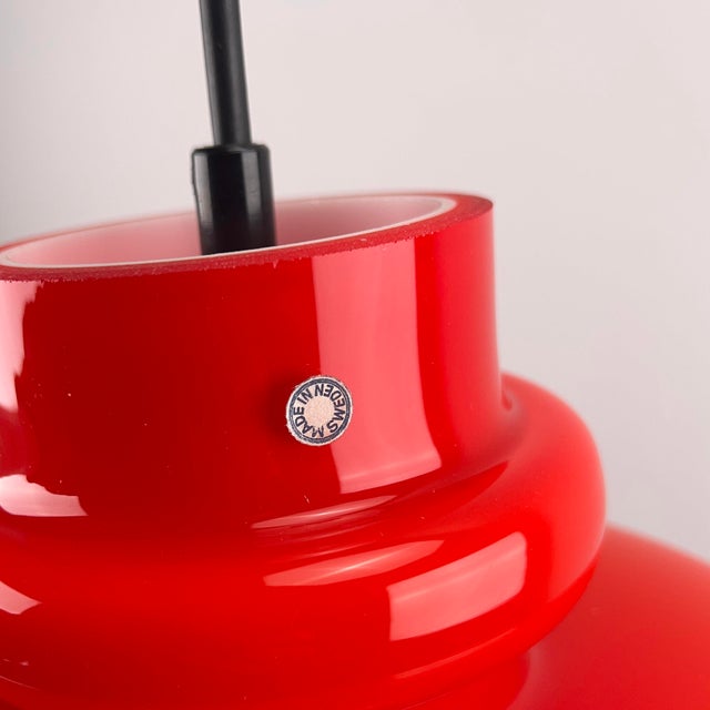 Mid-Century Modern Orange Pop-Art Pendant Lamp in Mouth-Blown Glass by Hans-Agne Jacobsson for Staff, Sweden, 1970s For Sale - Image 3 of 8