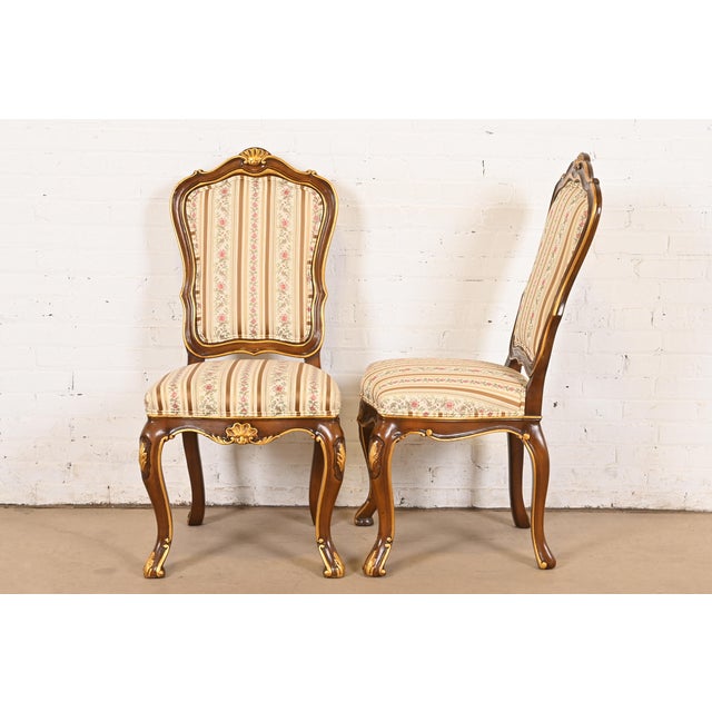 Brown Karges French Provincial Louis XV Carved Walnut and Gold Gilt Dining Chairs, Set of Eight For Sale - Image 8 of 11