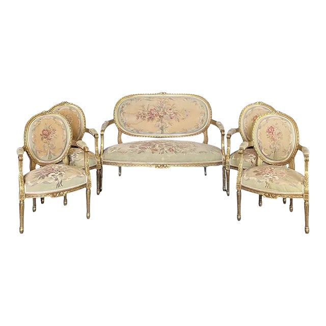 Upholstered Parlor Suite with Loveseat Canape and 4 Armchairs - 5 Pieces For Sale