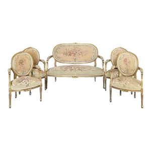 Upholstered Parlor Suite with Loveseat Canape and 4 Armchairs - 5 Pieces