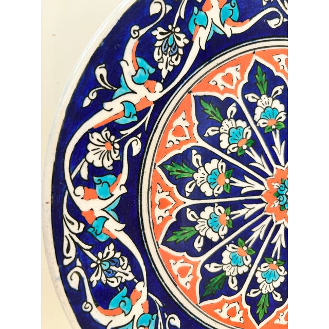 Blue Turkish Kütahya Pottery Hand Painted Wall Plate Iznik Style, Artist Signed 1950s For Sale - Image 8 of 10