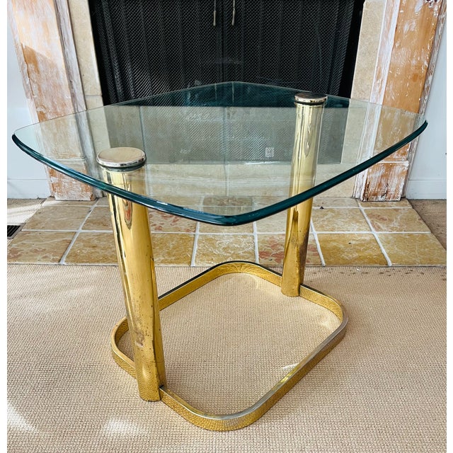 Mid Century Glam Hollywood Regency Pace Collection Side/ Coffee Table Brass and Glass For Sale - Image 9 of 13