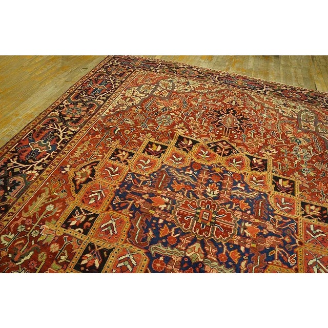 Ruby Red 1920s Red Classic Medallion Antique Persian Heriz Carpet 9' X 11' 11" Knotted Wool Rug For Sale - Image 8 of 12