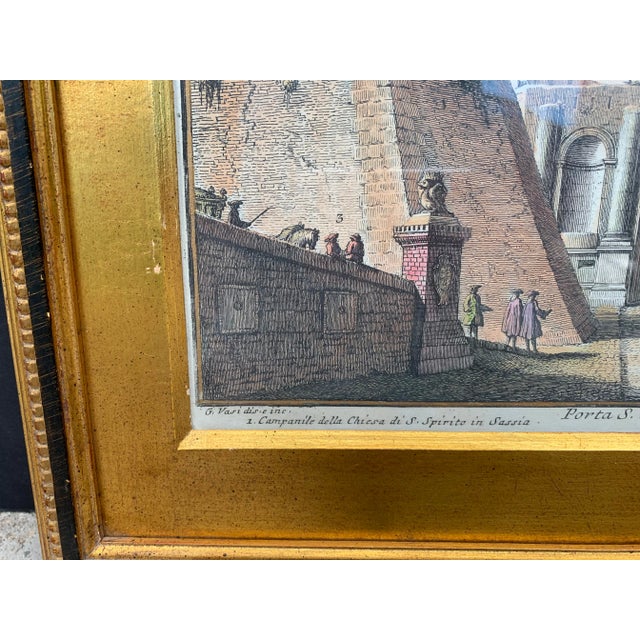 Wood Early 20th Century Antique Italian Porta S. Spirito Framed Hand-Colored Engraving For Sale - Image 7 of 10