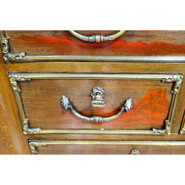 Vintage French Style Japanese Tansu Painted Bronze & Marble Top Commode Dresser For Sale - Image 13 of 18