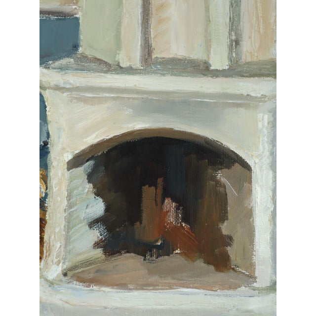 1968 Mid-Century Modern 'The Fireplace' Vintage Swedish Expressive Interior Oil Painting, Framed For Sale - Image 10 of 13