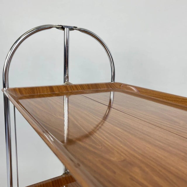 Chrome and Plywood Folding Serving Trolley, 1950s For Sale - Image 13 of 15