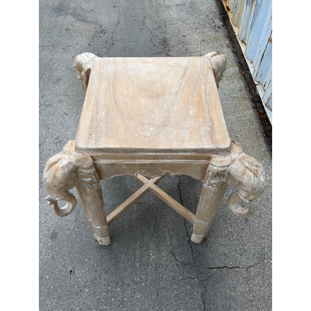 Tan Late 20th Century Cerused Hand Carved Elephant Center / Accent Table. For Sale - Image 8 of 12