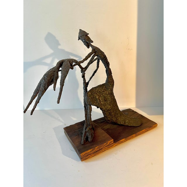 Brown Figurative Sculpture Mounted on Wood in the Style of Giacometti For Sale - Image 8 of 12