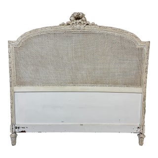Full Size French Provincial Carved Cane Headboard, Vintage For Sale