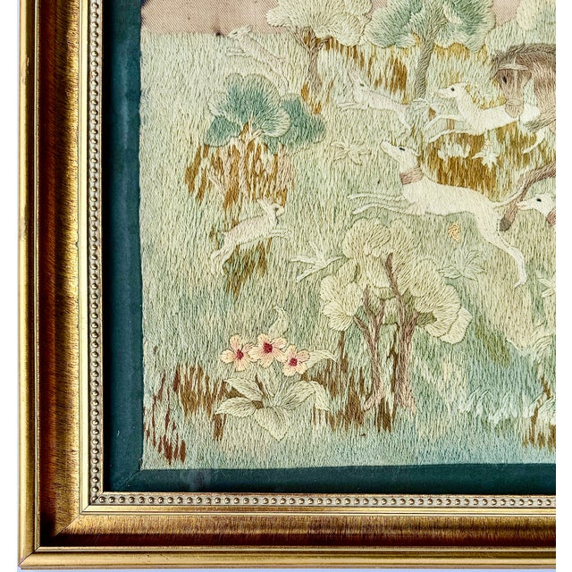 English Pastoral Woolwork Embroidery With Horse, Hounds & Rabbits, 19th Century For Sale - Image 12 of 17