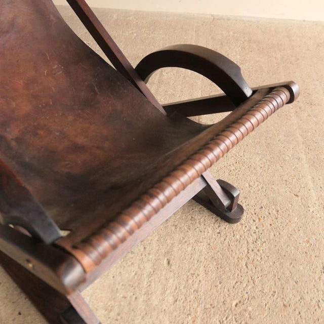 Brown Vintage Sling Chair in Leather For Sale - Image 8 of 11