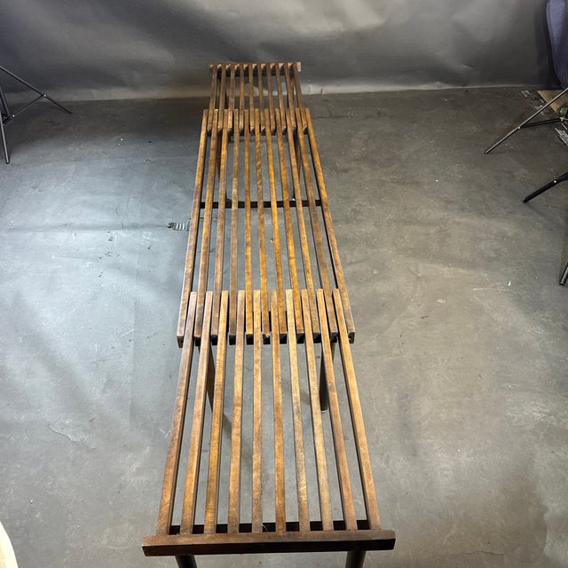 John Keal Mid Century John Keal Walnut Expandable Slated Bench For Sale - Image 4 of 12