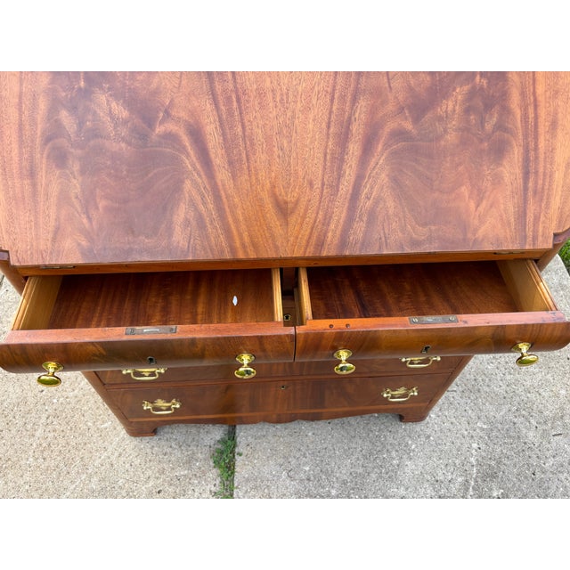 Antique Chippendale Flame Walnut Slant Front Secretary Desk For Sale - Image 11 of 17