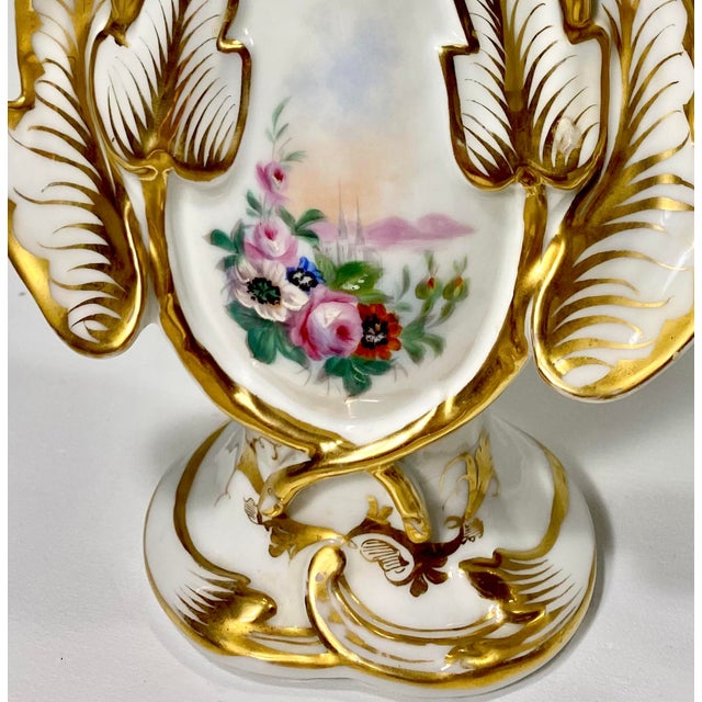 Antique Jacob Petit Style Old Paris Vases, Sculptural Gold Gilt, Hand Painted Porcelain, Spill Vases - a Pair For Sale - Image 11 of 11