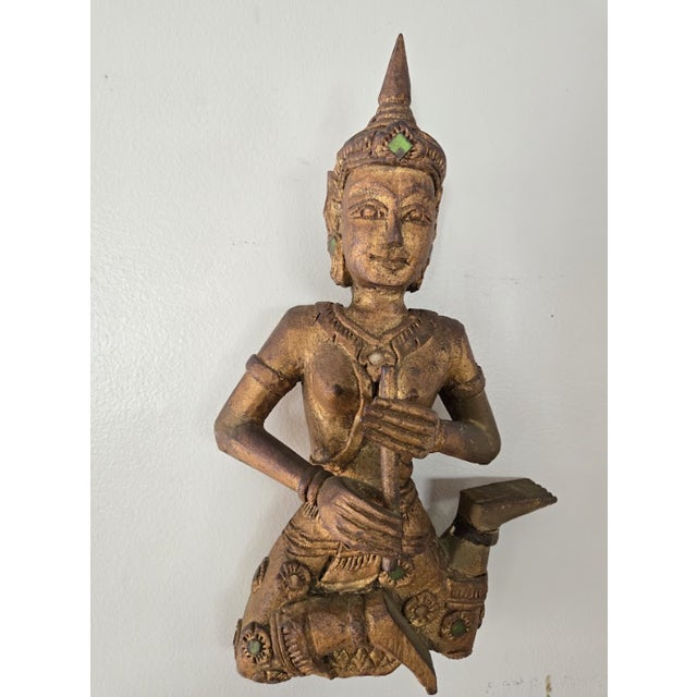 Set of 8 Vintage Thai/Burmese Gilt Wood Carved Figures For Sale - Image 4 of 8