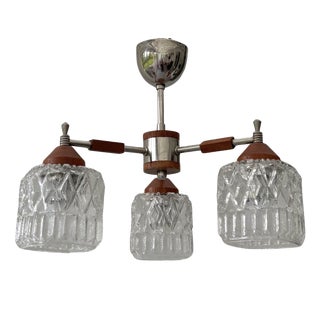 Scandinavian Ceiling Lamp in Teak with Chrome Steel and Glass, Sweden, 1950s For Sale