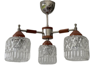 Scandinavian Ceiling Lamp in Teak with Chrome Steel and Glass, Sweden, 1950s